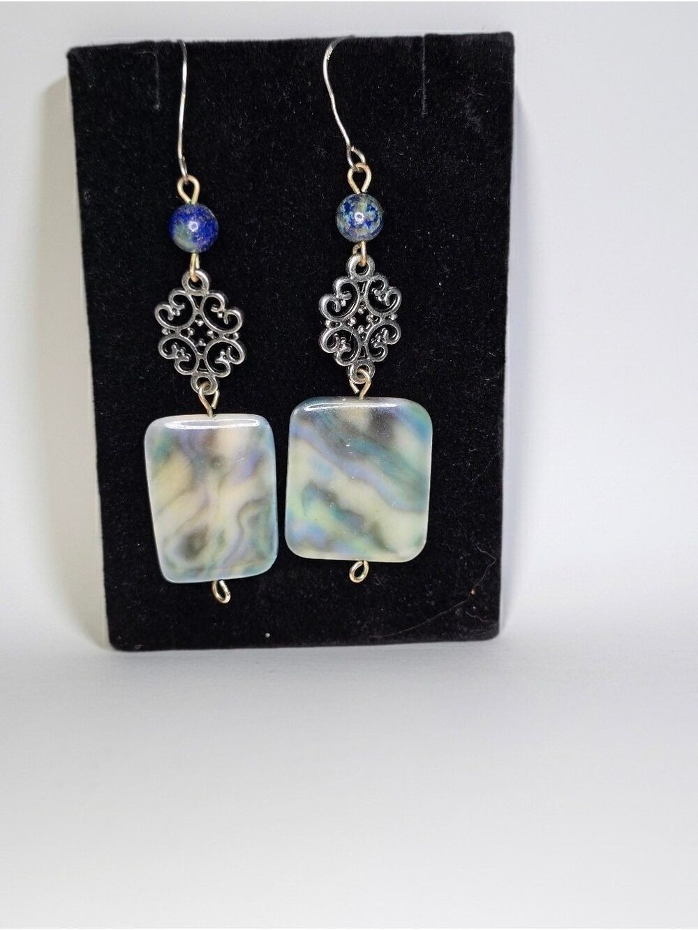 Handmade Blue-Green Swirl Drop Earrings